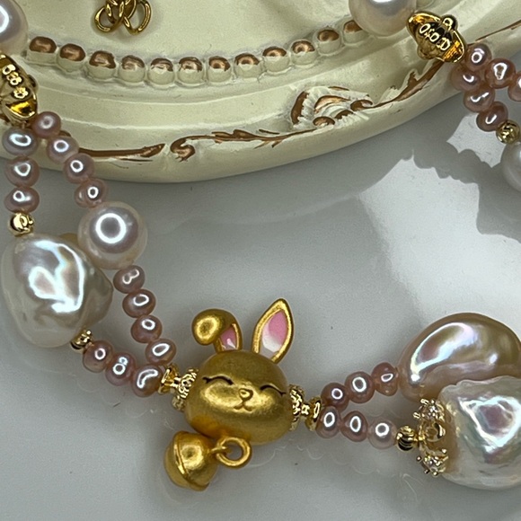 Handcrafted High Quality Freshwater Double Braided Pink White Pearls Bracelet 🐇 - Picture 4 of 5